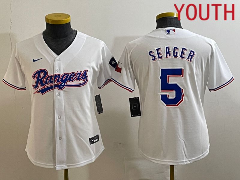 Youth Texas Rangers #5 Seager White Game Nike 2023 MLB Jersey style 1->texas rangers->MLB Jersey